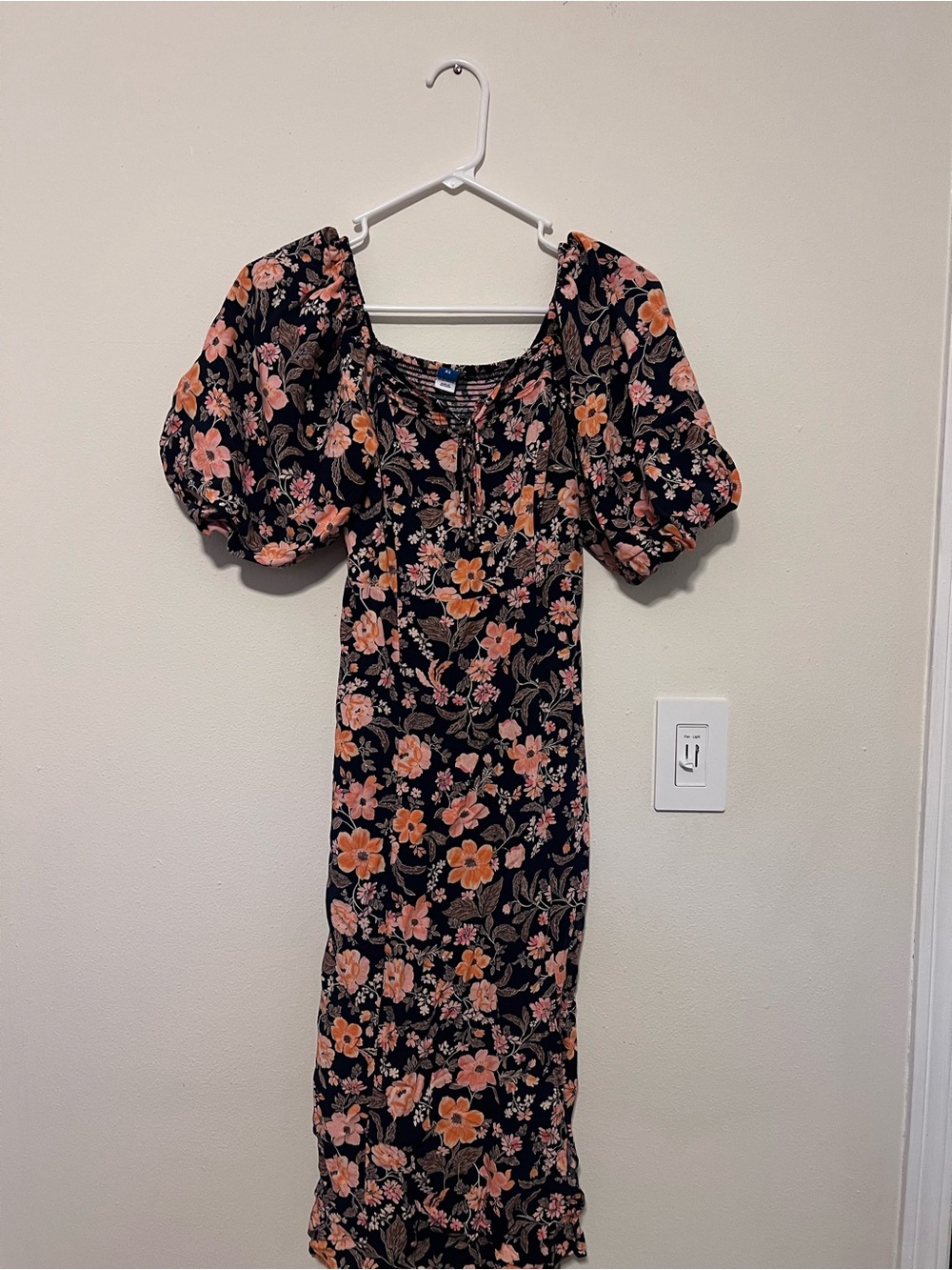 Old Navy Black/Navy Dress with Peach Floral Print